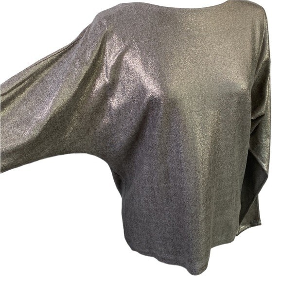 Lauren Ralph Lauren Silver Metallic Sweater Top Dolman Long Sleeve Pull Over - Picture 4 of 16
